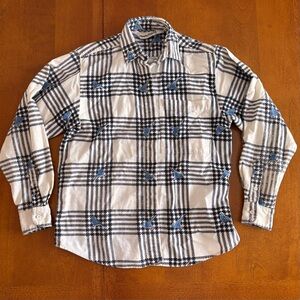 VTG Diane Von Furstenberg Plaid Houndstooth Flannel Button Shirt Bird Size 6 DVF